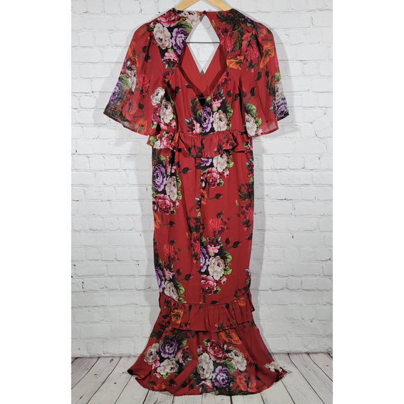 Hope & Ivy Maternity Flutter Sleeve Midi Tea Dress In Mixed Floral 6 NWT - Picture 3 of 14